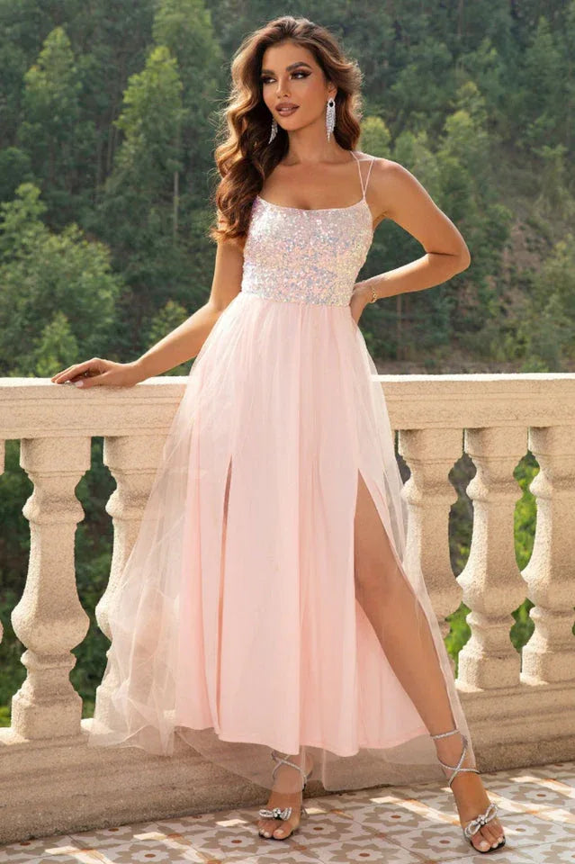 Sequin Tulle Evening Dress - View 12 | TEVQA