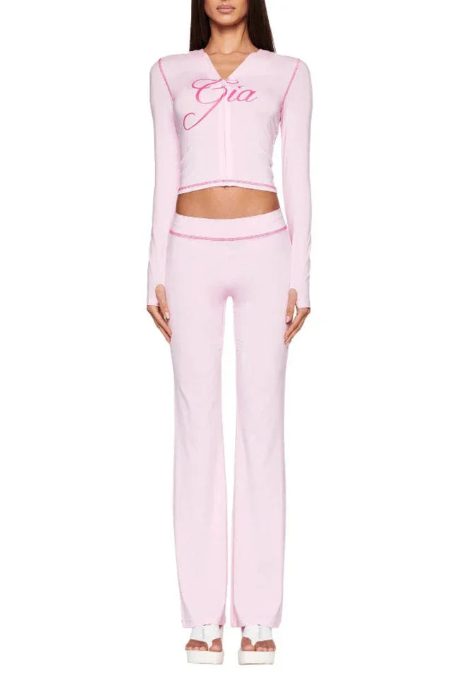 Fitted knit hoodie and trackpant set with V-neckline and thumbholes - View 7 | TEVQA