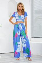Floral wide leg jumpsuit set - View 6 | TEVQA