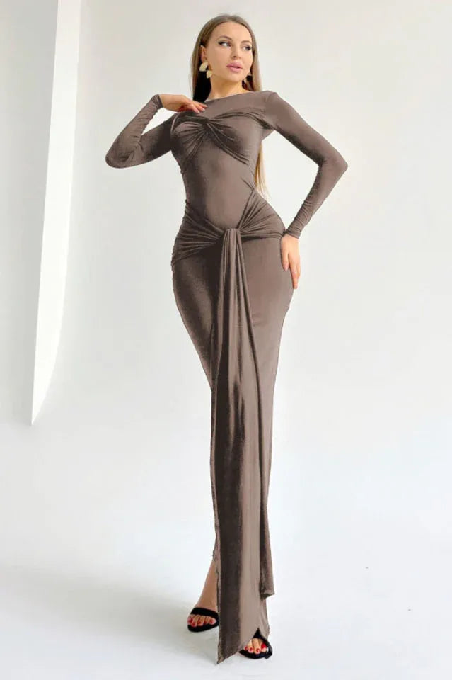 Strappy Long Sleeve Maxi Dress - TEVQA