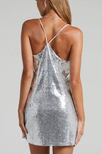 Sparkly sequin mini dress with V-neckline and spaghetti straps - View 11 | TEVQA