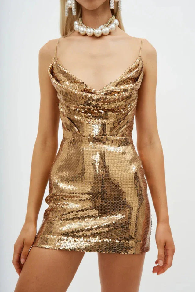 Draped Sequined Tulle Mini Dress - View 7 | TEVQA