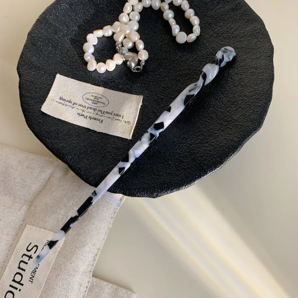 French Design Twist Acetate Hair Stick (6.9 Inch) - TEVQA