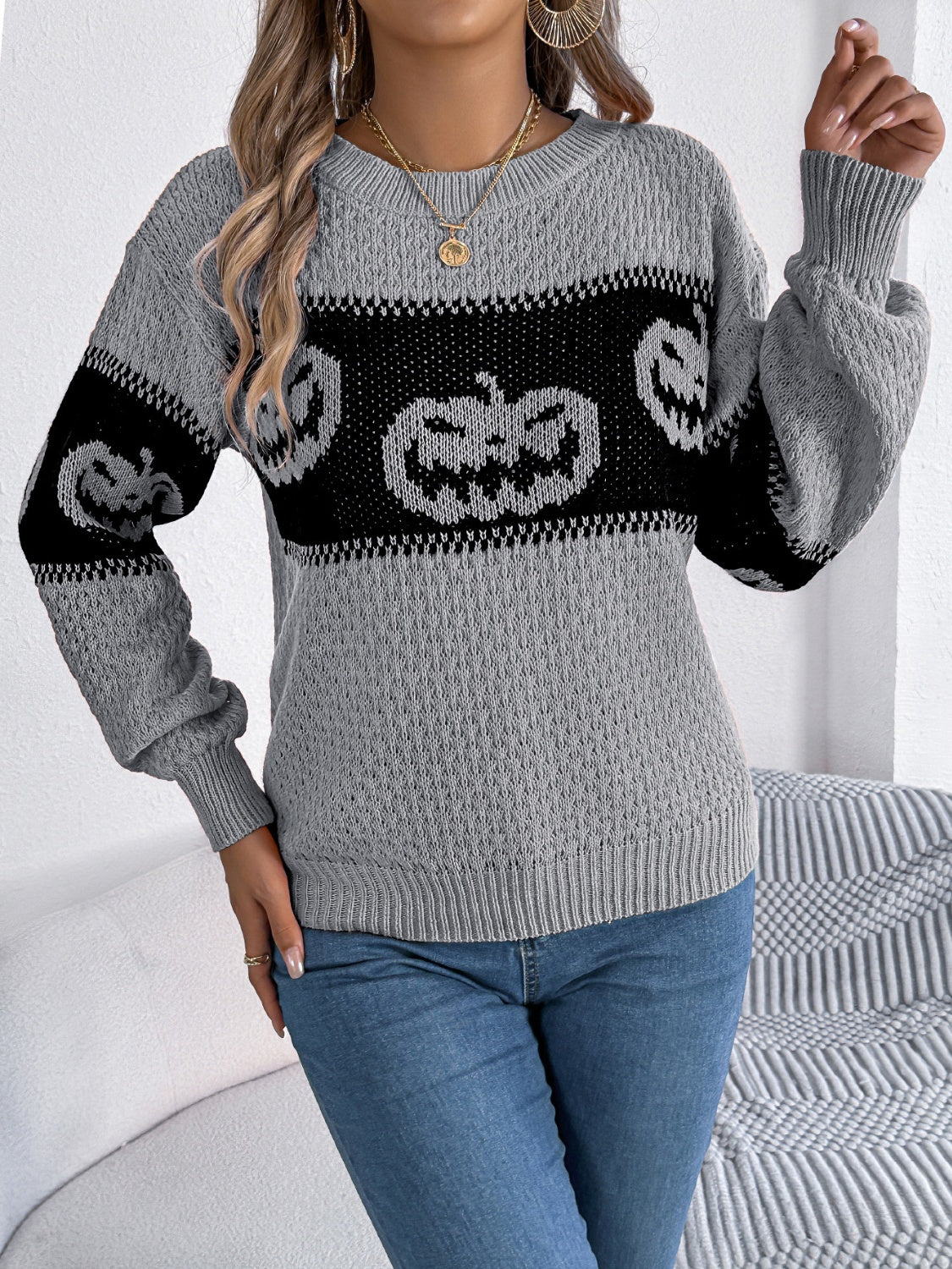 Festive Pumpkin Patch Knit Sweater