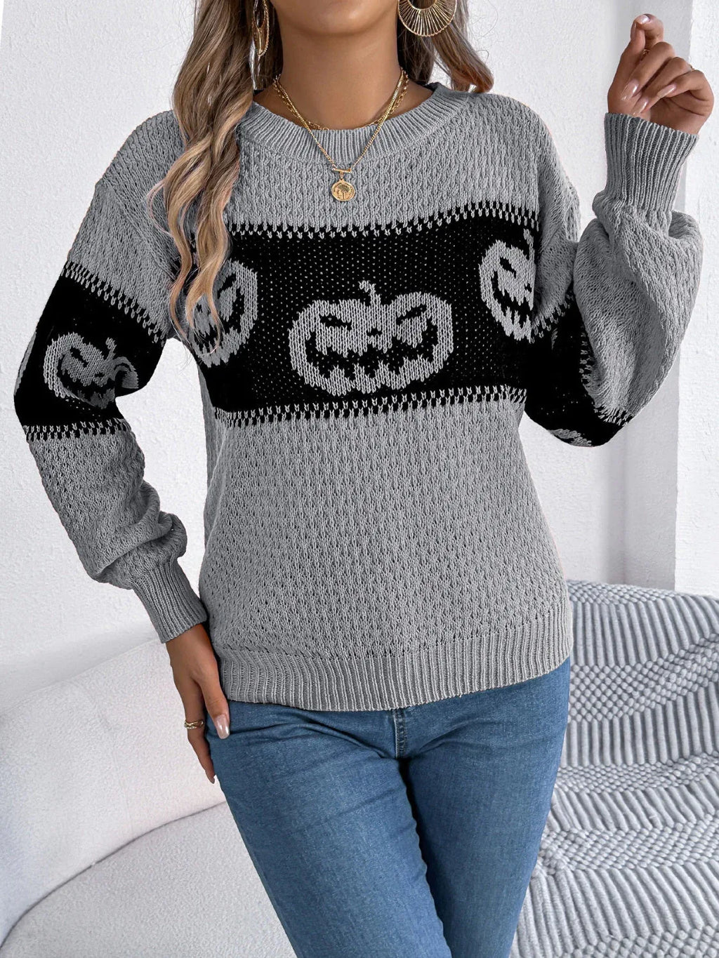 Festive Pumpkin Patch Knit Sweater - View 15 | TEVQA