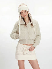 Cream White Cropped Sherpa Jacket - TEVQA