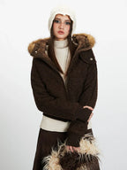 Vintage Chocolate Textured Bomber Jacket - TEVQA