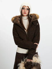 Vintage Chocolate Textured Bomber Jacket - TEVQA