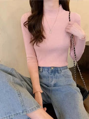Ribbed Mock Neck Knit Top - View 9 | TEVQA