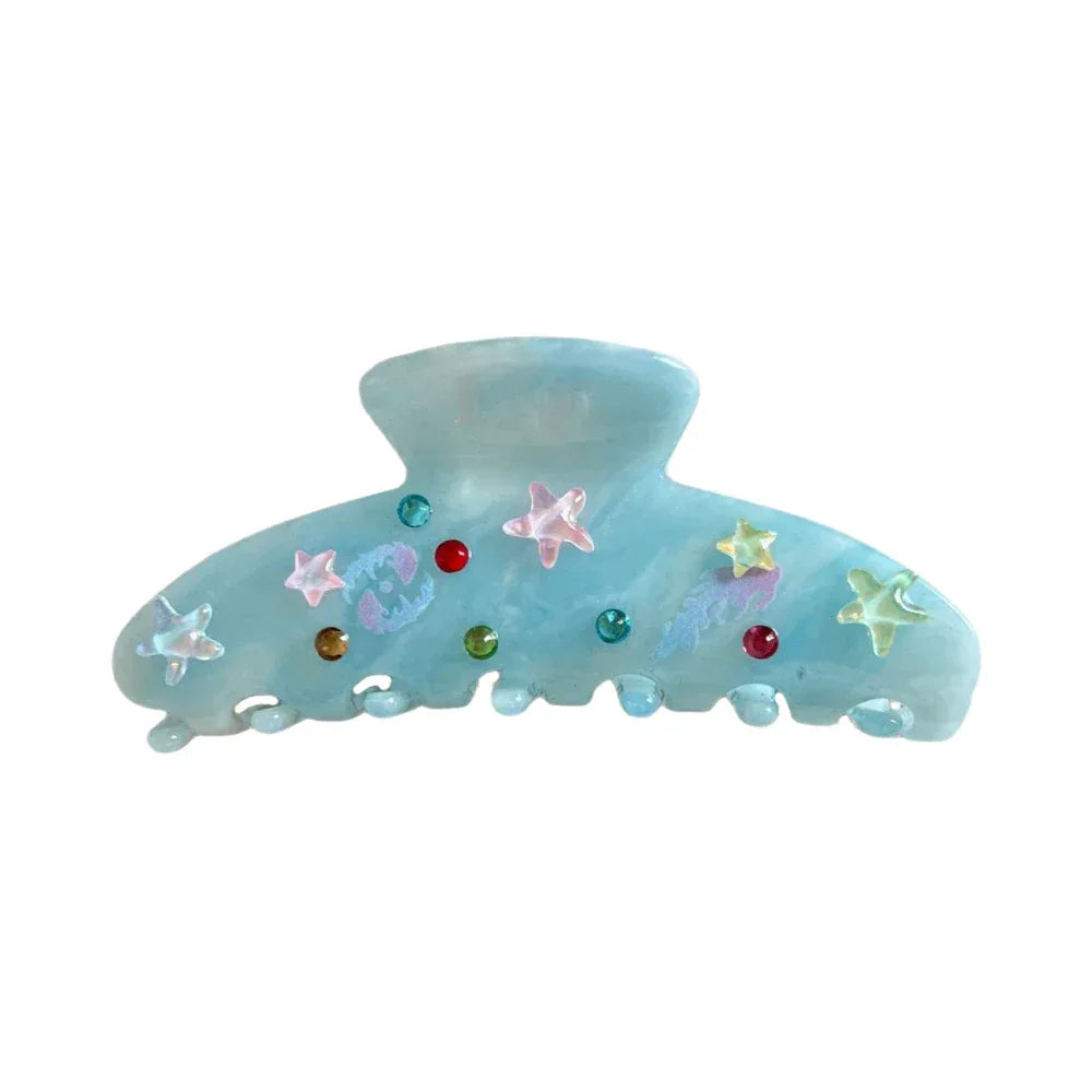 Y2K Sea Star Rhinestone Hair Claw Clip - 4 Inch Beachy Acetate Clip - TEVQA
