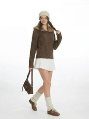 Vintage Chocolate Cable Knit Cardigan - TEVQA