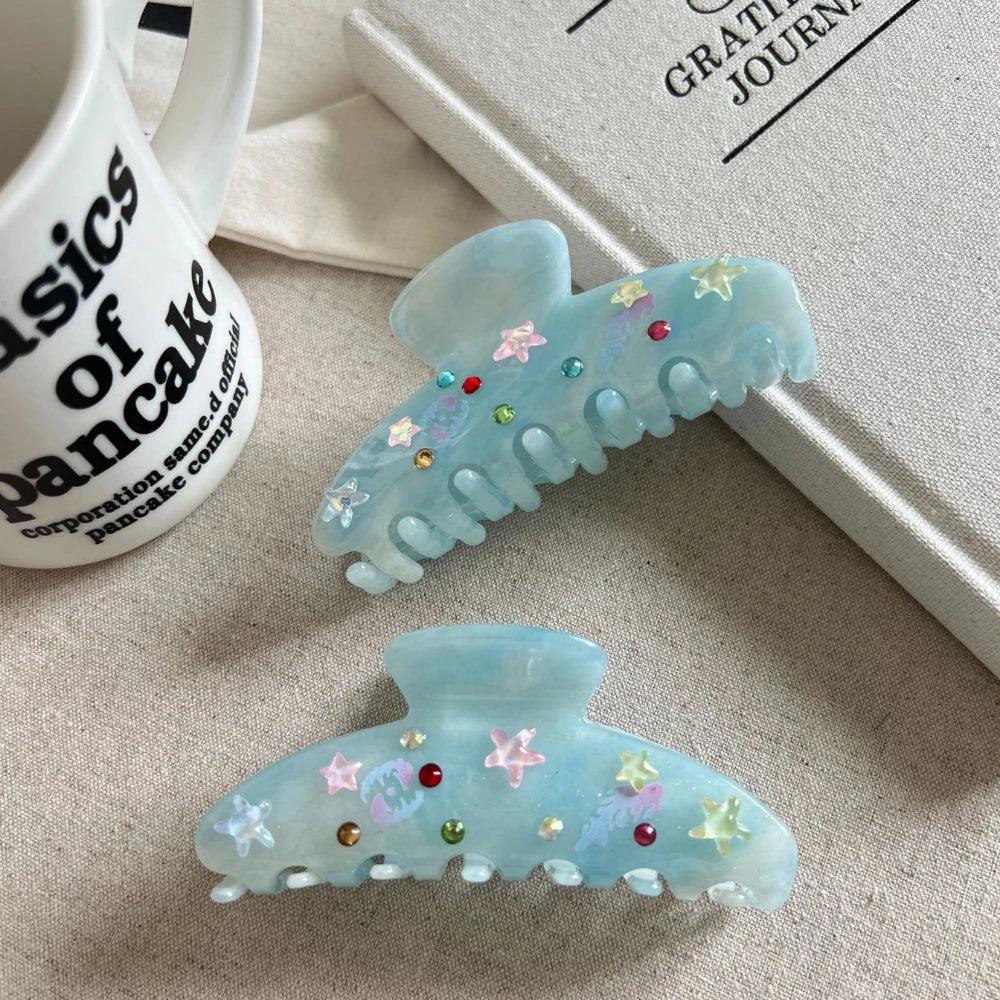 Y2K Sea Star Rhinestone Hair Claw Clip - 4 Inch Beachy Acetate Clip - TEVQA