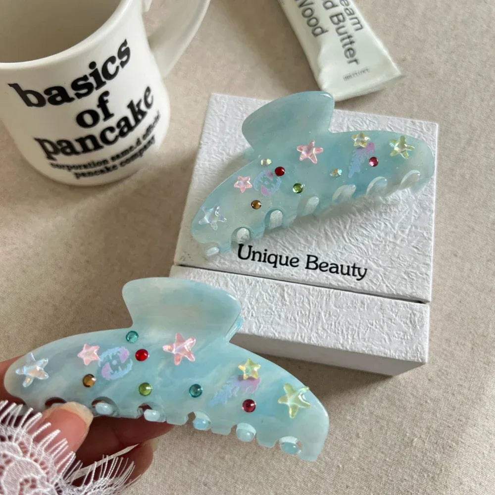Y2K Sea Star Rhinestone Hair Claw Clip - 4 Inch Beachy Acetate Clip - TEVQA