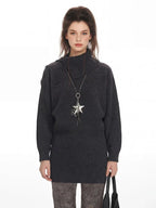 Charcoal grey high neck buttoned knit mini dress - View 6 | TEVQA