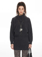 Charcoal grey high neck buttoned knit mini dress - View 6 | TEVQA