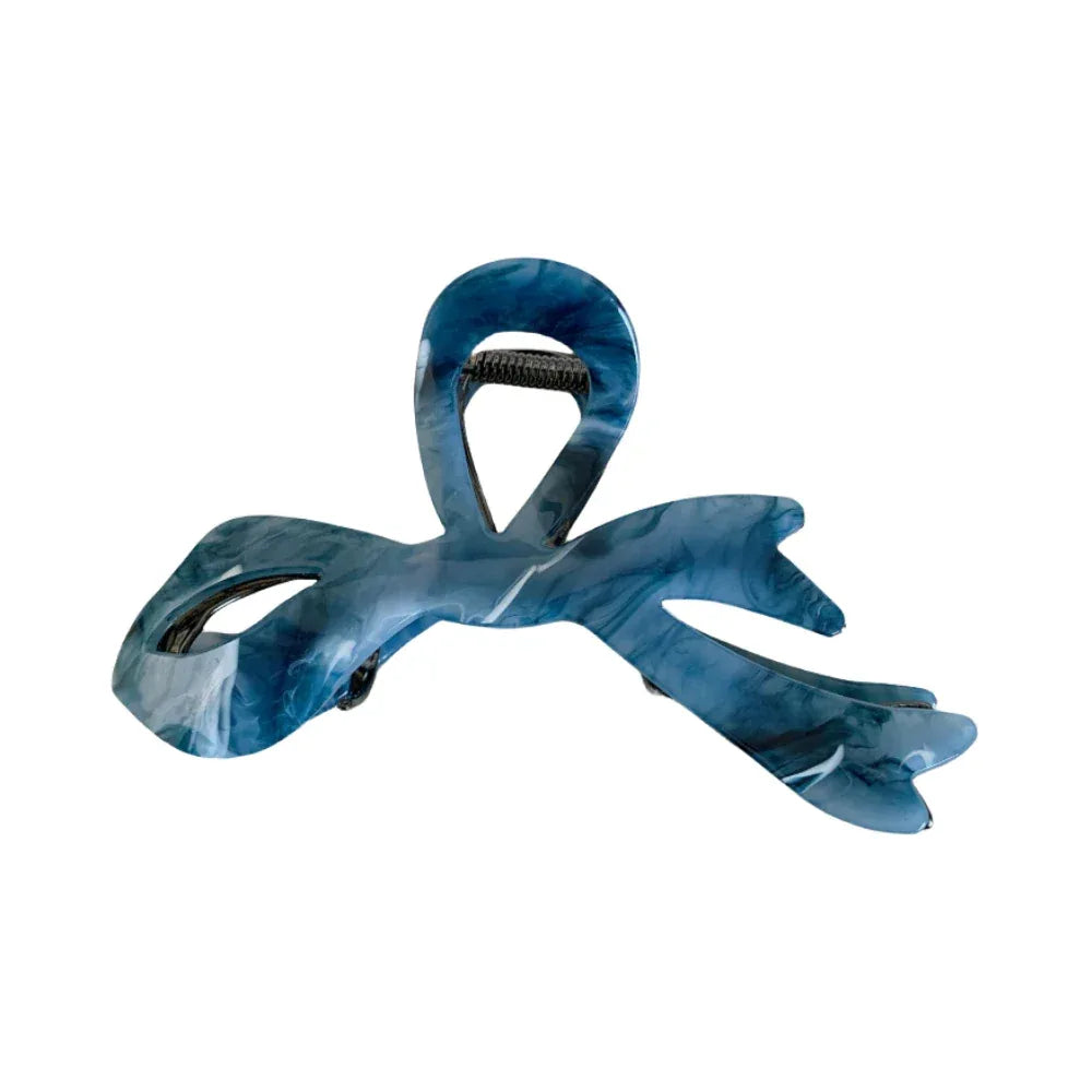 blue marbled bow hair claw Main image