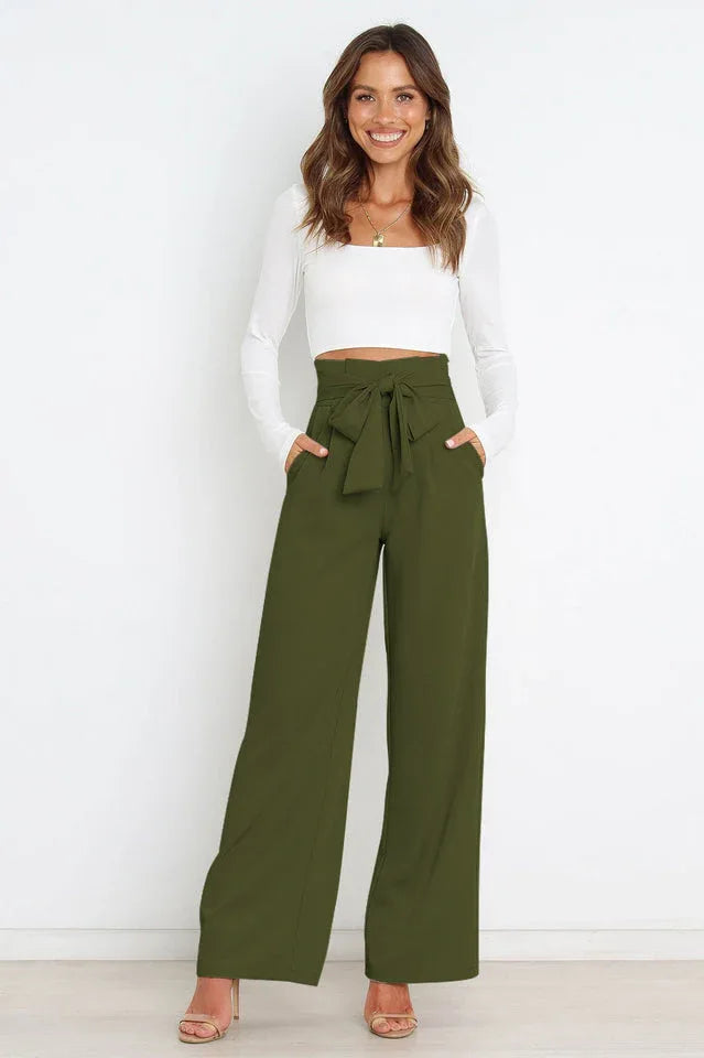 Belted wide leg crepe trousers - View 10 | TEVQA
