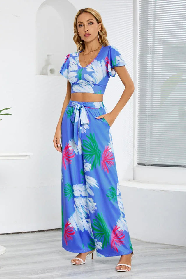 Floral wide leg jumpsuit set - View 7 | TEVQA
