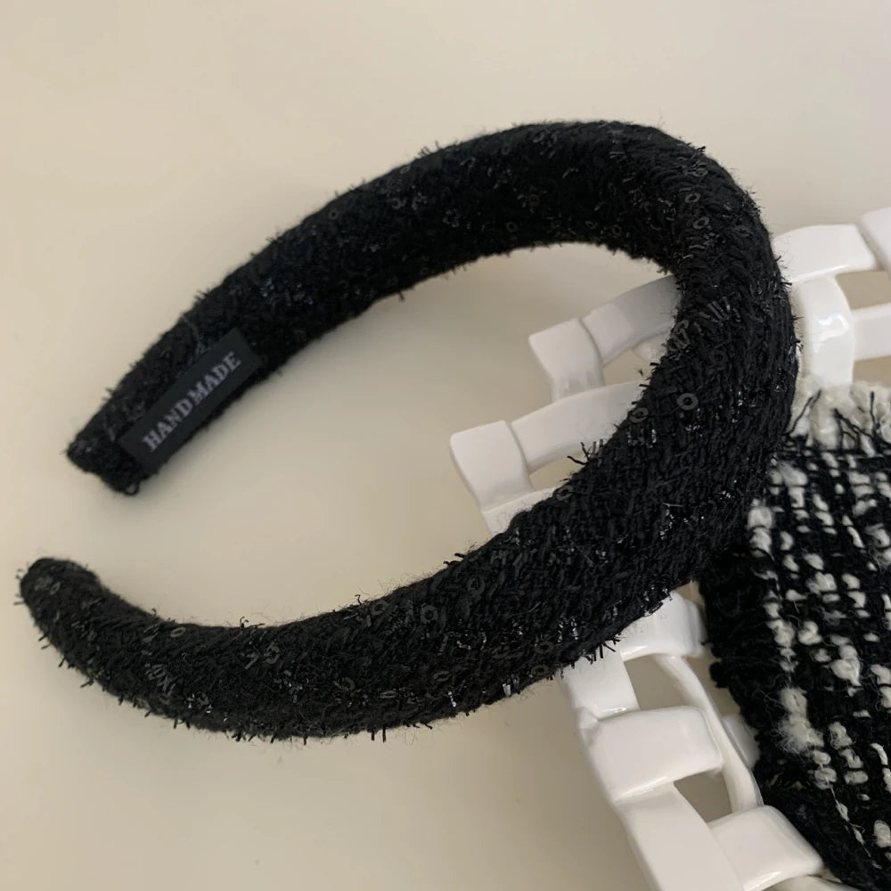 Classic Tweed Padded Headband - 1.2 Inch Black & White Collection