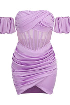 Lilac off-shoulder puff sleeve mini dress - View 6 | TEVQA