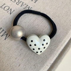 Polka Dot Heart and Pearl Hair Tie - View 6 | TEVQA