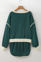 Forest green contrast trim pullover and skort set - View 6 | TEVQA