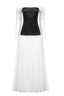 White mesh patchwork ballgown formal dress with off-the-shoulder neckline and long sheer sleeves - View 10 | TEVQA