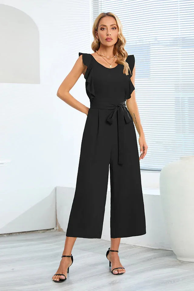 Ruffle Sleeve Wide Leg Jumpsuit - View 7 | TEVQA