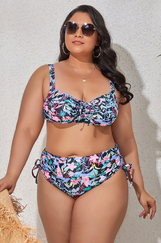 (L-4XL) Floral Adjustable Side Bikini Set | Dress In Beauty