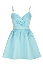 Aqua Blue Taffeta Mini Skater Dress with Crystal Straps - View 11 | TEVQA