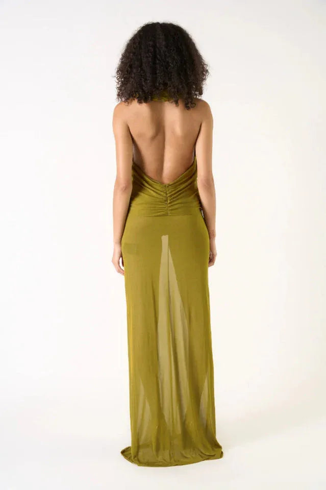 Ruched Maxi Dress with Headscarf - View 13 | TEVQA