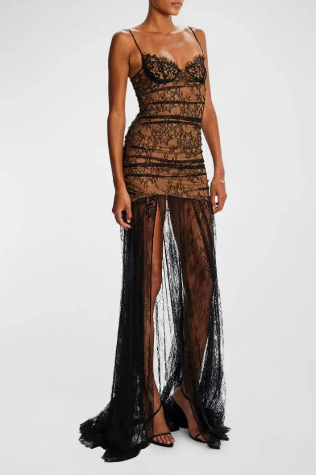 Aliza Lace and Mesh Fit and Flare Dress - View 11 | TEVQA