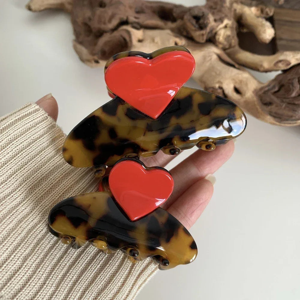 Acetate Heart Claw Clip in Tortoise Shell (4 Inch) - TEVQA
