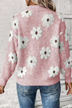 Floral Knit Quarter-Zip Sweater - View 12 | TEVQA