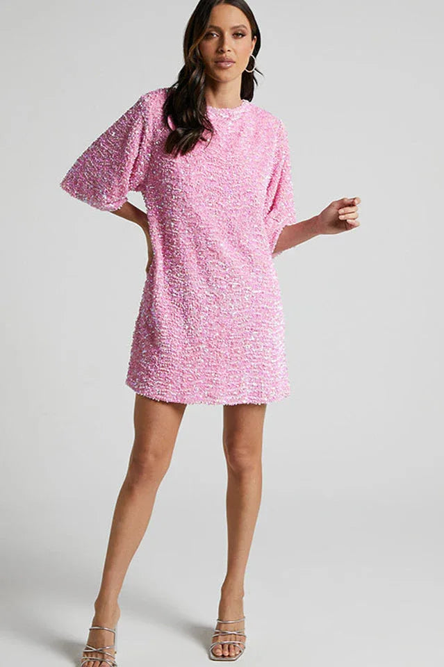 Velour Sequins Mini Dress - TEVQA