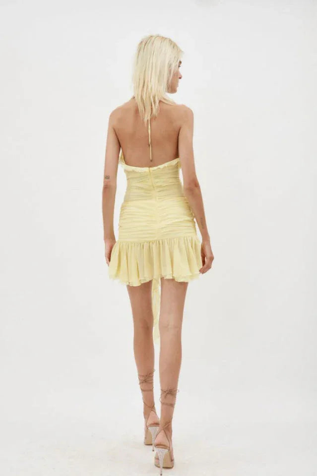 Buttercup Halterneck Mini Dress with Ruffle Trim - View 6 | TEVQA