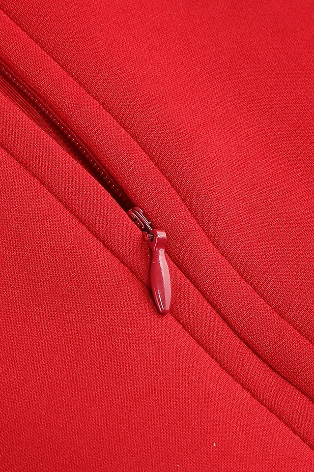 Red appliqued shift mini dress with bow detail - View 8 | TEVQA