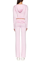 Fitted knit hoodie and trackpant set with V-neckline and thumbholes - View 8 | TEVQA