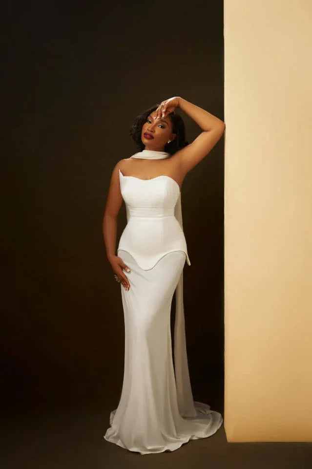 White Strapless Scarf Maxi Dress Secondary image
