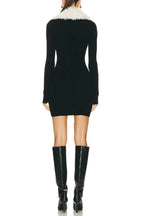 Knit mini dress with zipper and faux shearling collar - View 11 | TEVQA