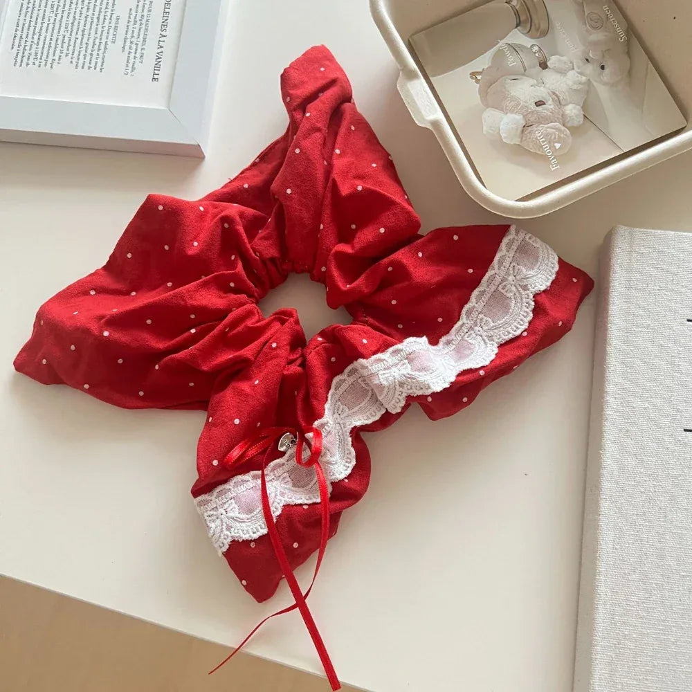 Oversized Scarf Scrunchie with Lace Trim - View 8 | TEVQA