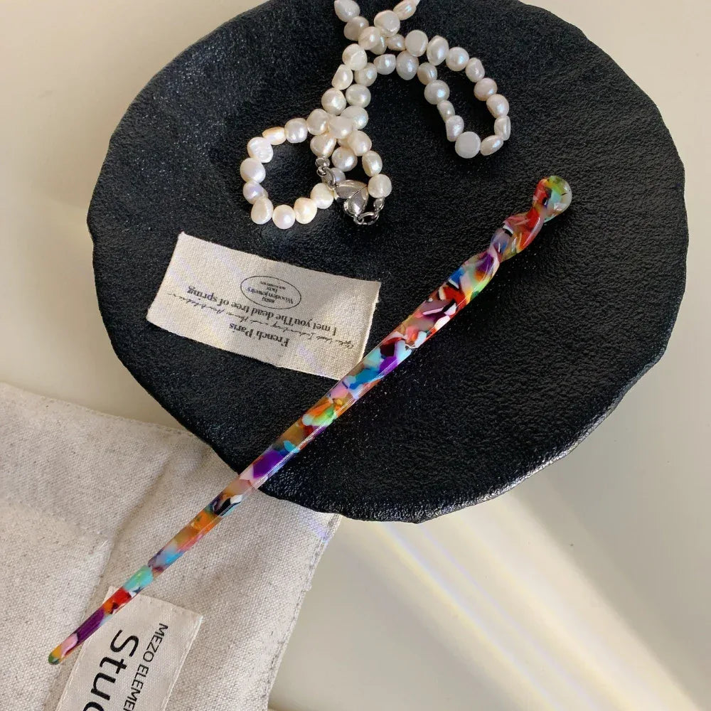 French Design Twist Acetate Hair Stick (6.9 Inch) - TEVQA