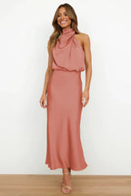 Satin Halter Neck Midi Dress - View 42 | TEVQA