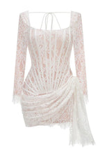 Lace Mini Dress with Square Neckline - View 9 | TEVQA