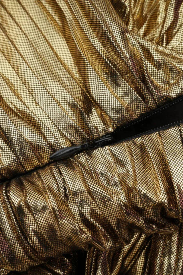 Tiered Halter Neck Metallic Gold Lamé Dress - View 9 | TEVQA