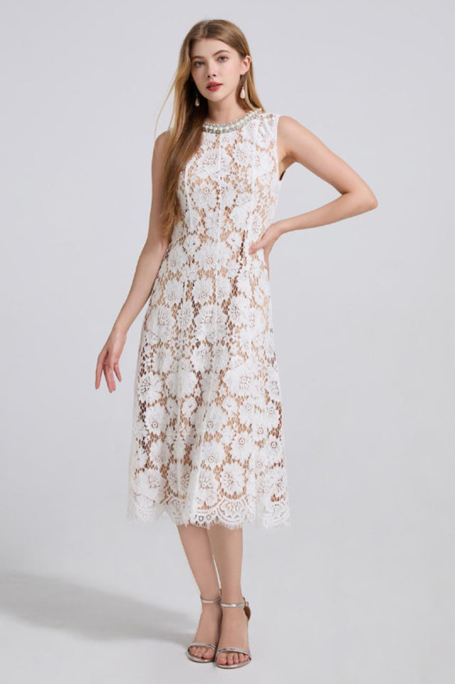Ariana Floral Lace Sleeveless Midi Dress | Dress In Beauty