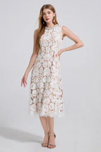 Ariana Floral Lace Sleeveless Midi Dress - TEVQA