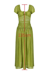 Smocked Midi Dress with Puff Sleeves - View 9 | TEVQA