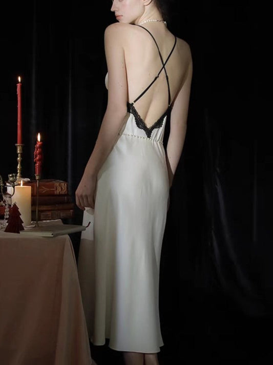 Angelic White | Contrast Lace Satin Slip Dress