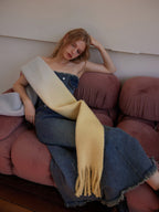 Oversized gradient wool blend scarf with fringed edges - View 9 | TEVQA